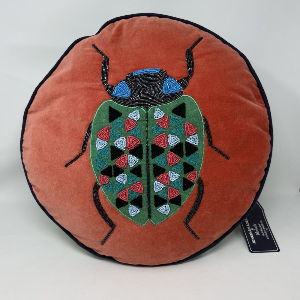 Jonathon Adler Round  Embroidered Beaded Multicolor Last Bug Beatle NWT